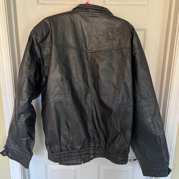 Unbranded Vintage 80's Black Leather Bomber Zip Up Jacket Size XL - Picture 4 of 10